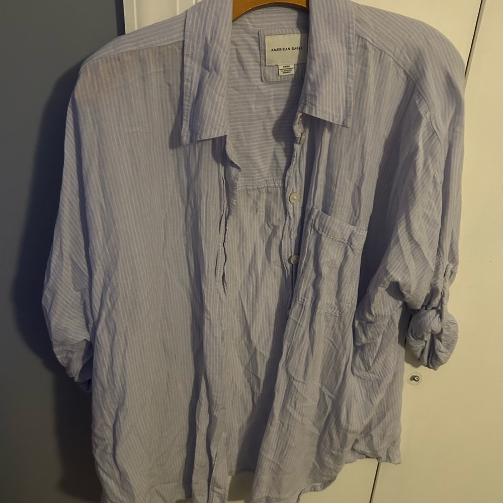 American Eagle Outfitters Light Blue Striped Women’s Shirt